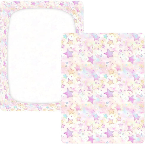 miaozhen 1 Pack 52x28 Cotton Baby Crib Sheets Soft Stretchy Sweet Cute Stars Blush Color Toddler Mattresses for Nursery