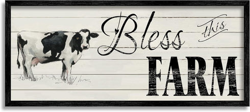 Stupell Industries Bless This Farm Sentiment Traditional Dairy Cow