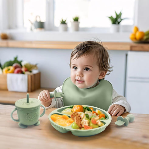 17 Set, 6+ Baby Led Weaning Supplies, Piece BPA-Free Silicone Feeding Eating Essentials Baby Utensils with Suction