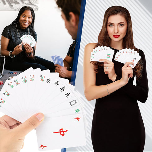 Mahjong Playing Cards, Chinese Mah Jongg 2024 American Games, Large Print Handheld Poker with 4 Dices