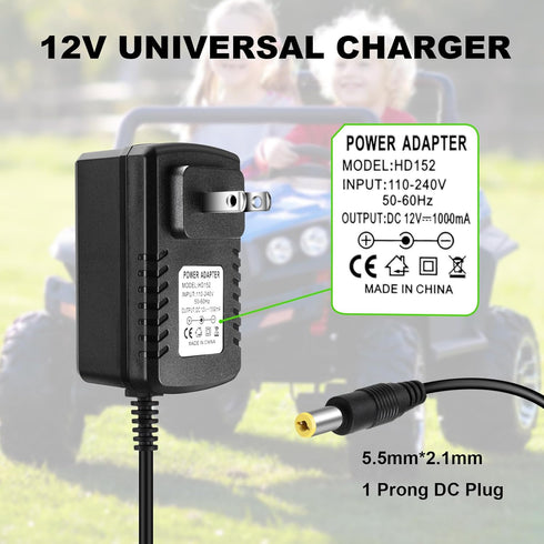 12V Charger for Kids Ride On Car Toys, 12 Volt Battery Charger for Wrangler SUV Jeep ATV Mercedes Lamborghini
