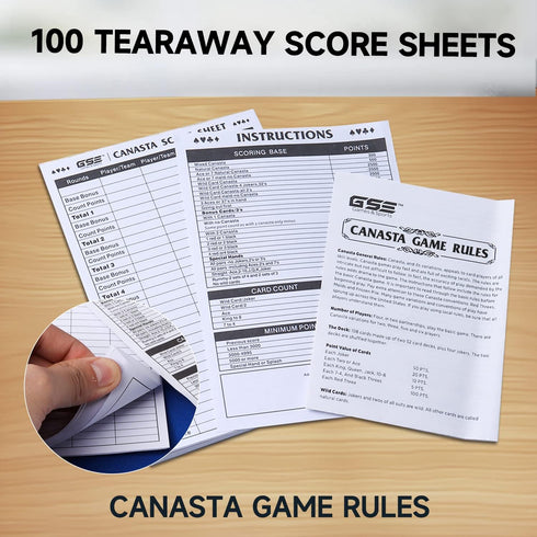 GSE 100-Pack 7" x 5" Canasta Score Pads with Game Instructions for Classic Canasta