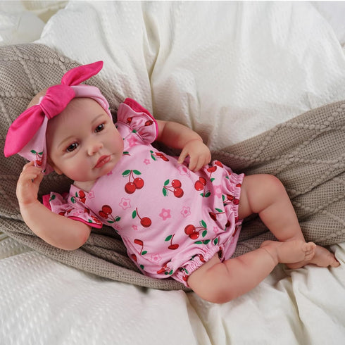 BABESIDE Reborn Baby Doll Clothes, Cherry Pattern Outfits for 17-22 Inch Baby Dolls with Headband