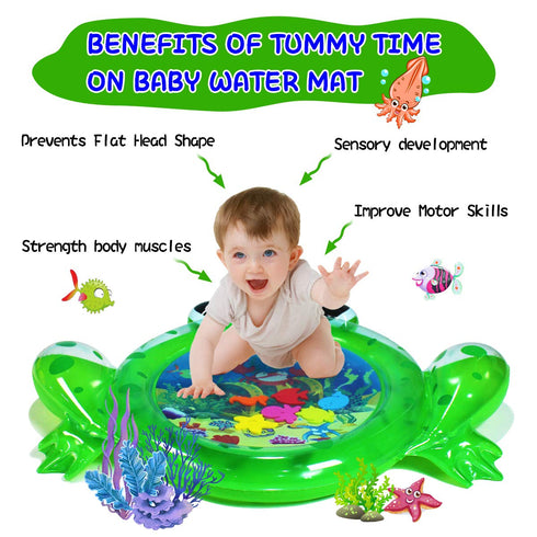 Frog Baby Water mat, Tummy time Baby Toys, Inflatable Play Mat Water Cushion Baby Toys, Fun Early Development Activity Play Center for Newborn (93 x 77 cm)