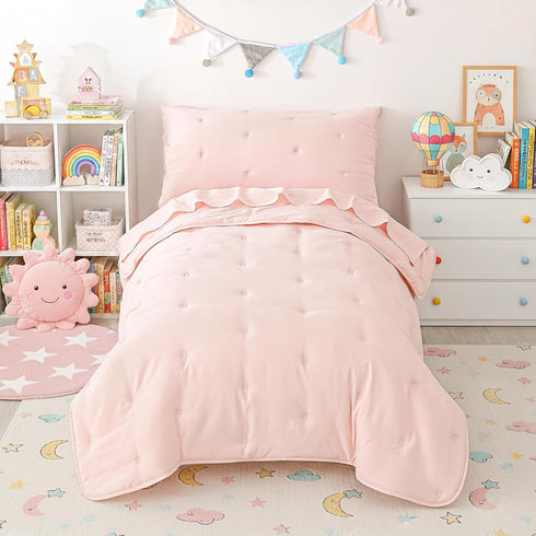 Sets 4 Pink Toddler Bedding for Girls, Pieces Bed-in-a-Bag for Toddler Girl, Soft Microfiber Lightweight Breathable