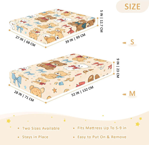 CZXW 52" 28" Cute Stuffed Bears Crib Sheets Fitted x Natural Cotton Soft & Breathable for Baby Crib Mattress