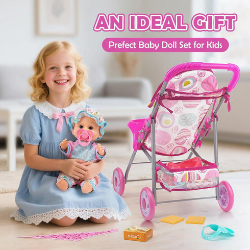 Set 12.5" Backpack 21 2 Sets Set Baby Doll Stroller with Doll, Baby Dining Table, with Carrier, PCS Baby Doll