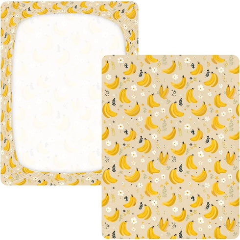 miaozhen 1 Pack 52x28 Cotton Baby Crib Sheets Soft Yellow Bananas Fruit Khaki Crib Mattress Sheet for Nursery Decor