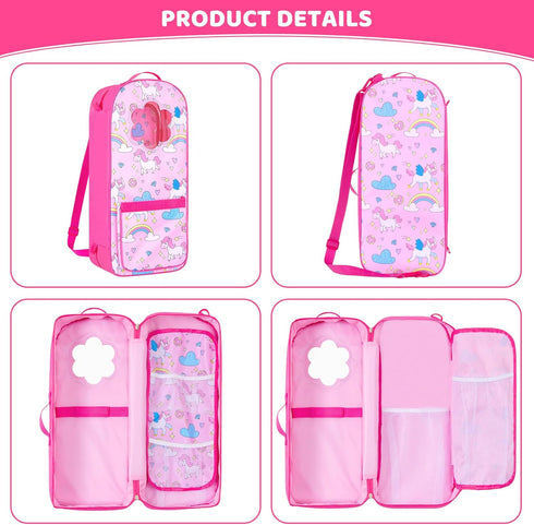 18INDC 18 Inch 5PCS 18In Set 18 Inch 18" Doll Storage Bag - Unicorn Theme Doll Accessories with Rainbow Dress, Hair