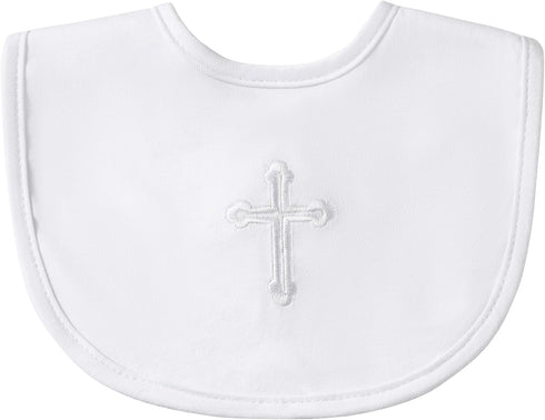 KESICI Baptism Bib for Baby Boy and Girls - Soft Cotton Adjustable Christening Outfits Embroidered Cross Bib