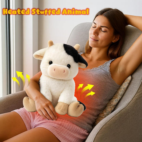 &Boys,12.5inch Easfan Microwavable & Weighted Stuffed Animals Cow Heating Plushie for Warmth-Comfort Cute Soft Plush