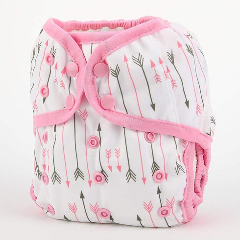 One Size Cloth Diaper Cover Snap with Double Gusset, Pink Arrows