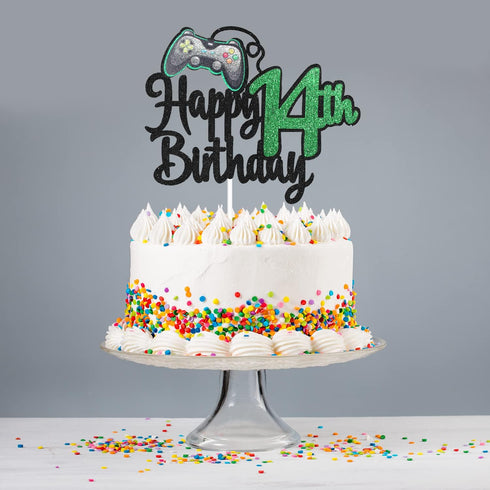 Video Game Happy 14th Birthday Cake Topper, Boy's 14th Birthday Party Supplies, Game On Decoration