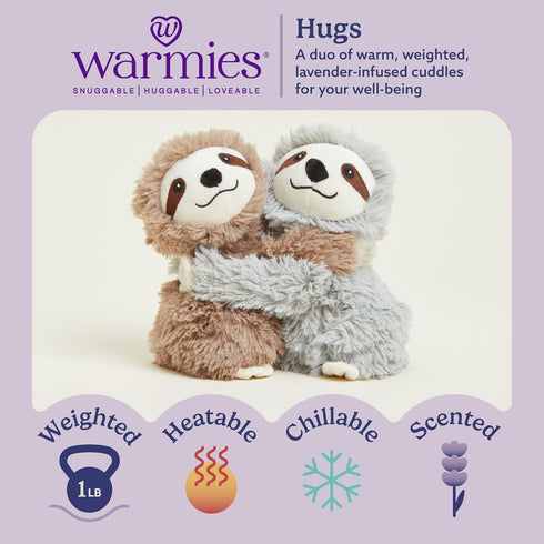 warmies Hugs Duo, Microwavable & Weighted Stuffed Animals, Sloth - Heated Stuffed Animal Plushie for Warmth & Comfort