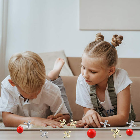 Legigo 3 Sets Retro Metal Jacks and Ball Game Toys Kit - Includes 3 Red Rubber Balls and 30 Gold and Silver Metal Jacks