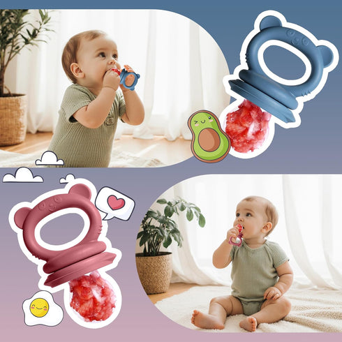 Set, 2 Packs Baby Food Feeder Fruit Feeder & Breastmilk Popsicle Molds Freezer Tray with Lid, Silicone Fruit Feeder