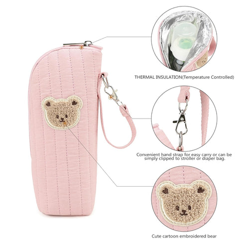 Sgqtqybk 1 Insulated Baby Bottle Bag with Adorable Bear Embroidery - Breastmilk Cooler Travel Bag for On-the-Go