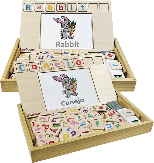 Lexibook Bio Toys Word School, Bilingual Spanish/English, Wooden Game, 50 Word Cards,