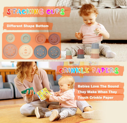 6 to12 7 in-1 6-9-12-18 1-3Gift Baby Toys Months, Montessori Toy for Month Old with Pull String Toy, Sensory Bin Toys