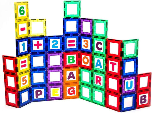 Playmags Magnetic Tile Building Set - 80-Pc. Kit with 40 Clear Color Magnet Tiles & 40 Letters