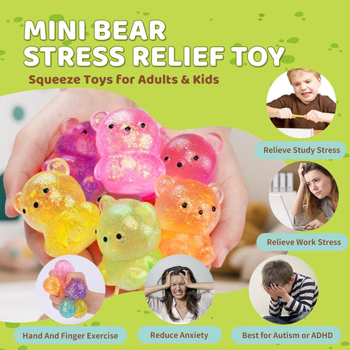 VESPRO 24 Pack Gummy Bear Stress Squishy BallFidget Taba Squishy Toys for Kids Sugar Filled Stress Cube, Bear Toys