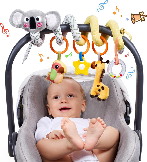 TUMAMA Spiral Car Seat Toys - Baby Toys for 0-12 Months, Infant Stroller Toy with Rattle and Teether