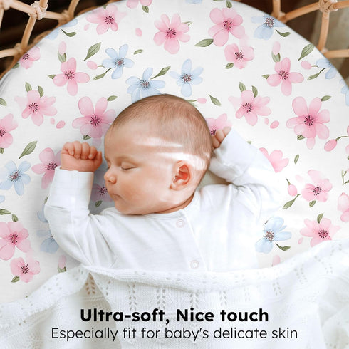 3 Pack Baby Bassinet Sheets Girl, Fitted Bassinet Mattress Sheets, Compatible with Halo Bassinest Swivel Sleeper&Oval