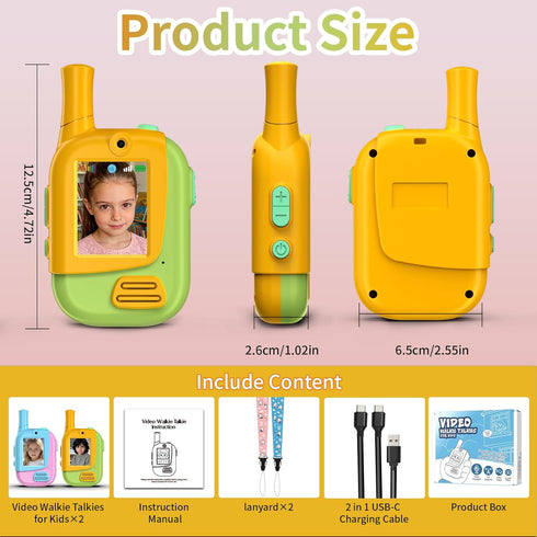 BUKEWIT 2 Pack, 3-12 Video Walkie Talkies for Kids Kids Video Walkie Talkies Rechargeable with Voice Changer & HD