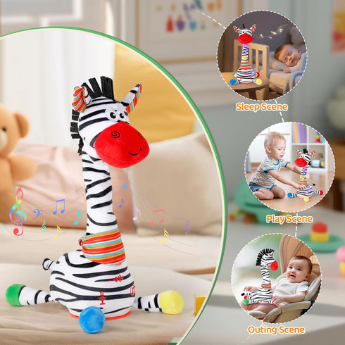 1-3 Dancing Talking Zebra Toy, Stuffed Animal Baby Toy Repeating What You Say, Easter Toys for Kids Glowing Musical