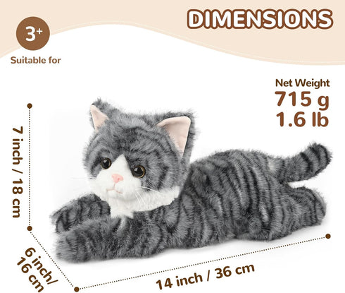 Gray Tabby Cat Stuffed Animals, Microwavable Stuffed Animal Adorable Fluffy Cat Plush for Warmth & Comfort, Heatable