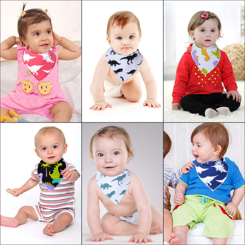 Maiwa 10-Pack Dinosaur Bandana Bibs for Baby Boys - Drooling, Feeding, and Teething