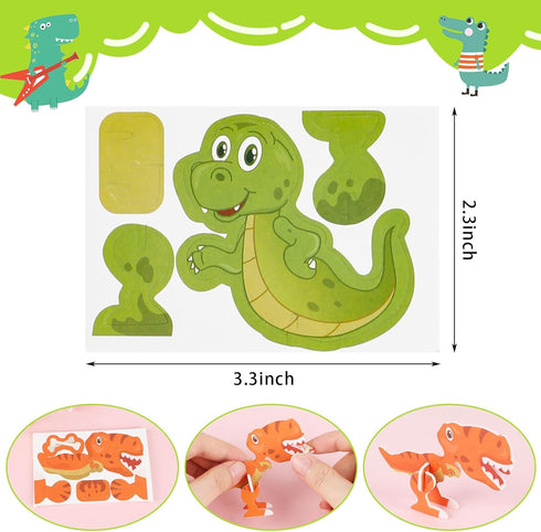 KIMOBER 25Pcs 3D Cartoon Dinosaur Puzzle, DIY Learning Education Jigsaw Toys for Kids