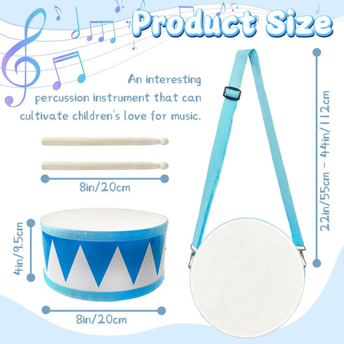Kids Drum Set, 8 Inch Wooden Drum Toys, Educational Baby Drum with Adjustable Strap and 2 Drumsticks, Sensory Musical