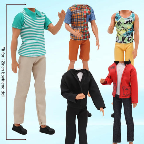 12 Inch 12'' (6 Sets, EuTengHao Doll Clothes for Boy Dolls with Jeans Leather Jackets Shorts Suits Sweatshirts T-Shirts