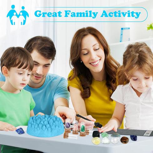 Gemstone Dig Kit, STEM Science Kit for Kids to Excavate 16 Real Gemstones, Educational DIY Toys