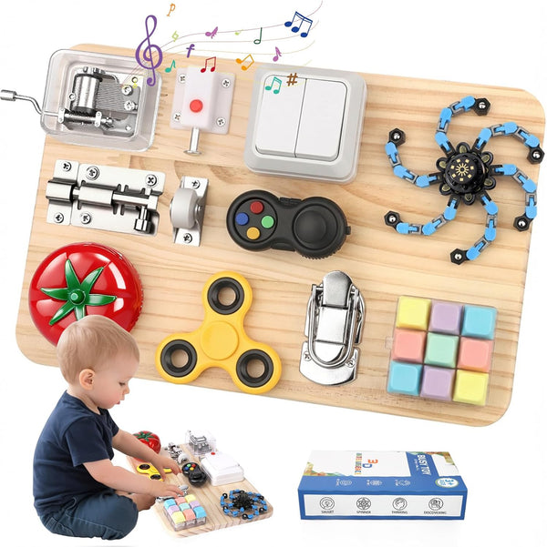 LNCOJOLM Busy Board for Toddler Kid Early Development, Fidget Sensory Learning Motor Skills