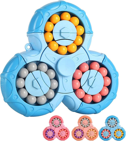 Magic Bean Rotating Brain Teaser Finger Puzzle Toy, Handheld Spinner Stress Relief Game for Kids Ages 3 and Up (Blue)