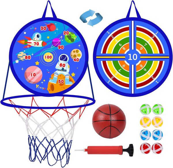 2 in 1 Basketball Hoop and Dart Board - 14" for Kids, Sports & Outdoor Play Birthday Gift Toys