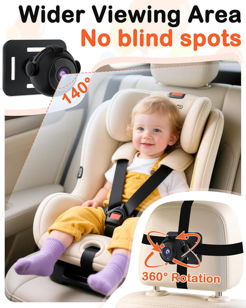pemacom 4.3-inch Baby Car Mirror Camera: Dash-Free HD Clear Night Vision Wide Angle View for Infant Backseat Monitoring