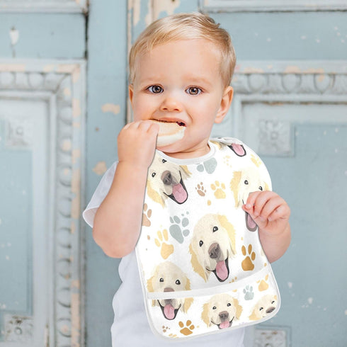 IHCVHQX Baby Feeding Bibs for Boys Girls Golden Retriever Dog Faces and Paw Infant Toddler Drooling Bibs with Catcher