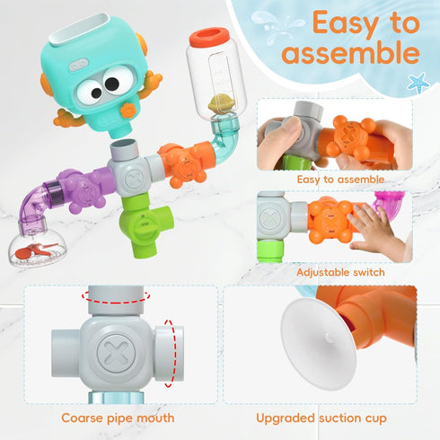 BYKASIST 4-8 27PCS 3-5 Bath Toys for Kids Ages | DIY Water Pipe Assembly Kit with Storage Bag | STEM Building
