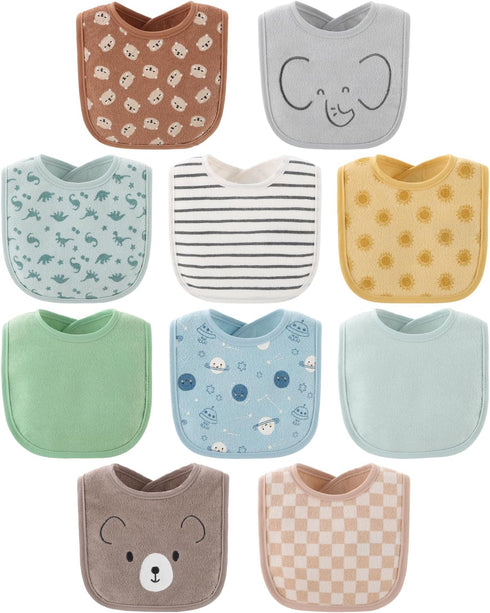 The Peanutshell Baby Bibs for Boys or Girls, Terry Cloth, Feeding, Drooling, Teething Essentials, 10 Pack, Gender