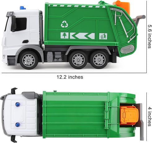 2.4Ghz Remote Control Garbage Truck Toys for Boys with Trash Bin Real Lights 1/24 Scale Recycling Truck