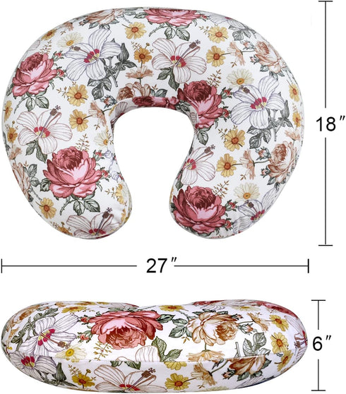 (2 Pack) Floral Minky Slipcover for Nursing Pillow - U Shape Cover for Baby Boy or Girl