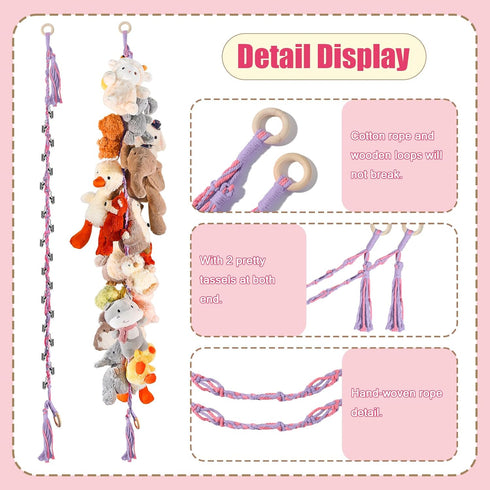 CERETIA 80" 40 Cotton Hanging Storage Chain for Stuffed Animals Storage with Metal Clips, Stuffed Animal Organizer
