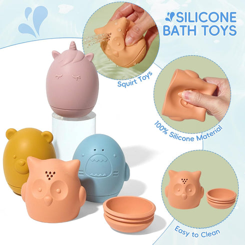 16 Pack 6-12 2-4 Baby Bath Toys Easy-Clean & Squeezable Silicone Bath Toys for Babies Months Mold Free Bath Toys