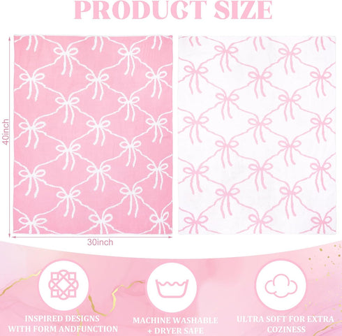 Cozy 30 40 Inches SmoothNovelty Pink Bow Knit Swaddle Blanket for Girls, Cotton Soft Lightweight Receiving Swaddle Crib