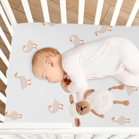CaTaKu 28"x 52" Mini Crib Sheets Fitted for Girls Boys Cute Gooses Duck Baby Crib Sheets, Neutral Mattress Sheets