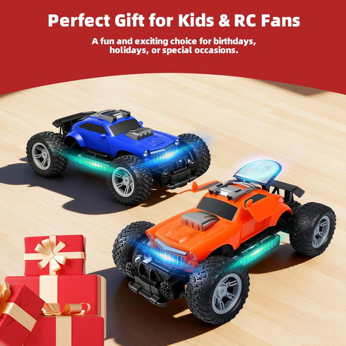 1:18 2.4GHz 80m 3+ Orange RC Truck with Colorful LED Lights Rechargeable Remote Control Car, Range, Remote-Opening