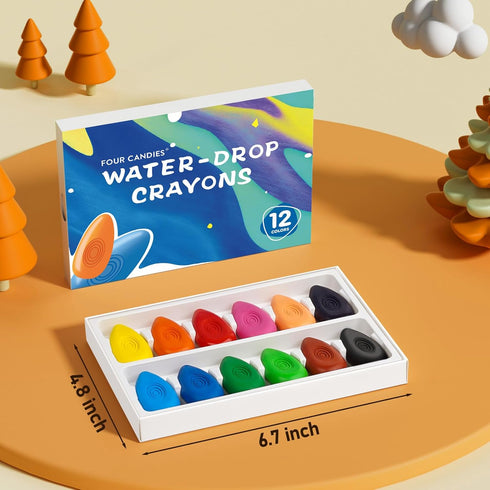 12 1-3, Four Candies Crayons for Kids Colors, Non Toxic Washable Crayons for Toddlers Unbreakable Easy-Grip Water-Drop